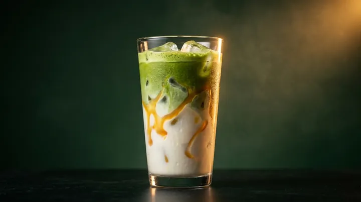 Iced caramel matcha latte